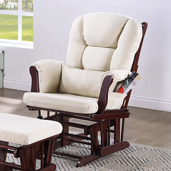 English Elm Luxurious Microfiber Glider Chair with Ottoman — Smooth Gliding Motion, Solid Wood Frame, Pocket Storage Beige,Espresso 36 L x 23 W x 21 H B011P375972