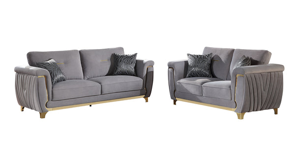 English Elm Leena Contemporary Upholstery 2Pc Living Room Set In Gray & Gold - Luxurious Comfort & Style B009S01438