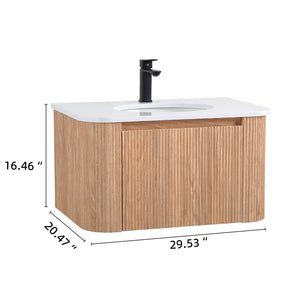 English Elm Arcora 30 Inch Wall Mounted Bathroom Vanity With Curved Sink, Wave Texture, Soft-Close Drawers & More W3235P336177