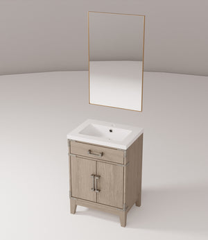 English Elm Grey Oak Single Bath Vanity with Acrylic Countertop, Soft-Close Cabinet, Mirror Included, 24"W B2731S01452
