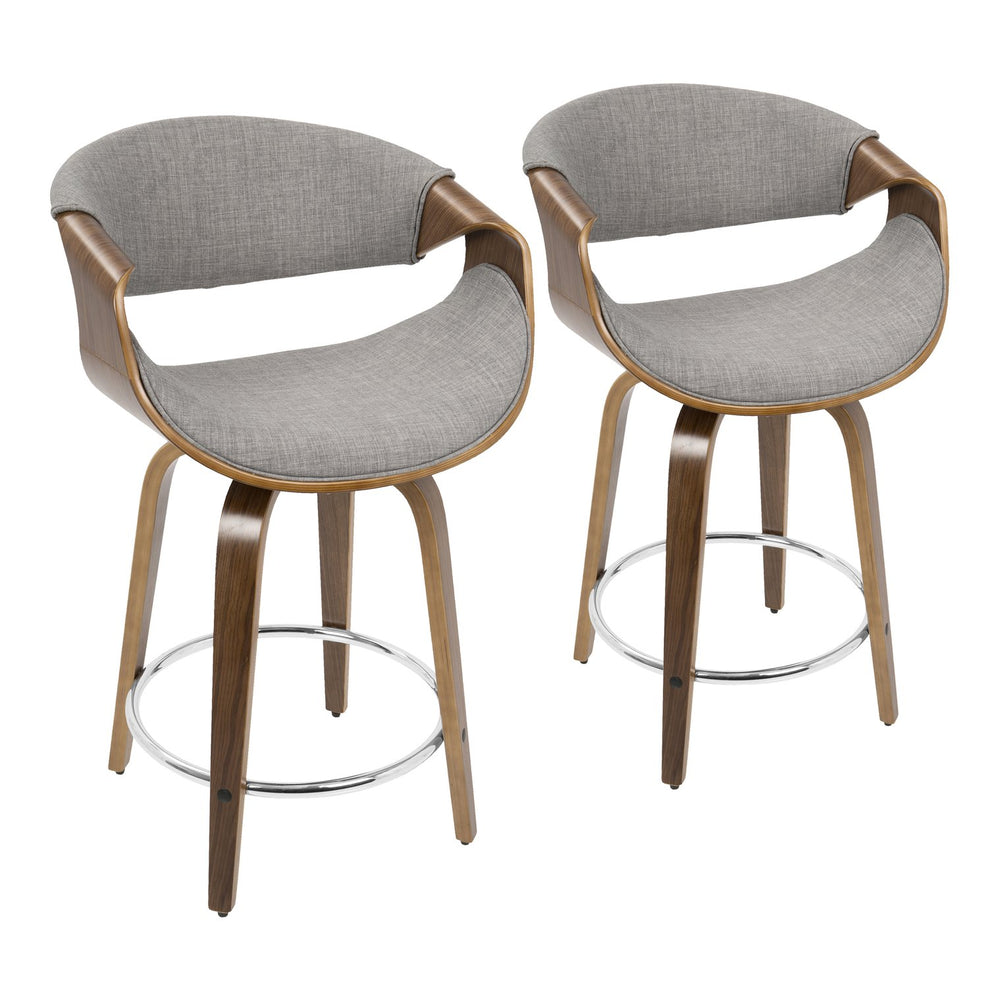 English Elm Mid-century Modern Swivel Counterstools Walnut Frame Woven Upholstery Kitchen Set B202P221709