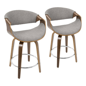 English Elm Mid-century Modern Swivel Counterstools Walnut Frame Woven Upholstery Kitchen Set B202P221709