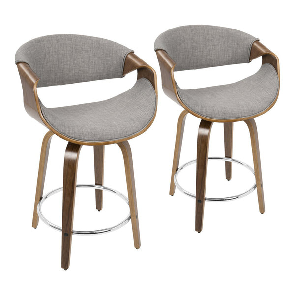 English Elm Mid-century Modern Swivel Counterstools Walnut Frame Woven Upholstery Kitchen Set B202P221709