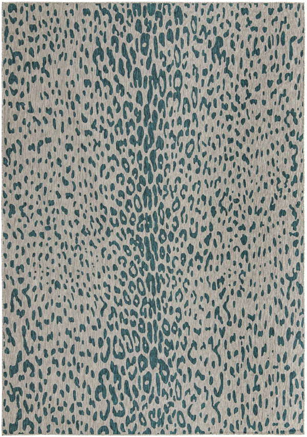 Unique Loom Outdoor Safari Samburu Machine Made Animal Print Rug Teal, Gray 10' 0" x 14' 1"
