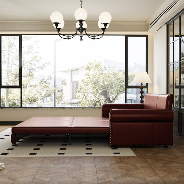 English Elm Chesterfield 93.7" King Pull-Out Sleeper Sofa Bed - Elegant 3-In-1 Faux Leather With Nailhead Trim W1885S00102