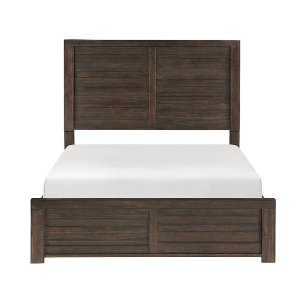 English Elm Rustic Longview Full Bed with Planked Panel Headboard and Low Profile Footboard, Birch Veneer Finish Dark Brown 61.25 L x 40.5 W x 5.5 H B011S01253