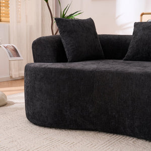 English Elm Crescent-shaped Chenille Sofa Curved Low-back Two-seater with Cloud-like Deep Cushions Black W2012P375746