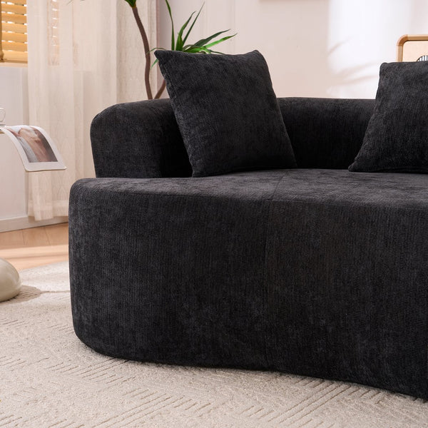 English Elm Crescent-shaped Chenille Sofa Curved Low-back Two-seater with Cloud-like Deep Cushions Black W2012P375746