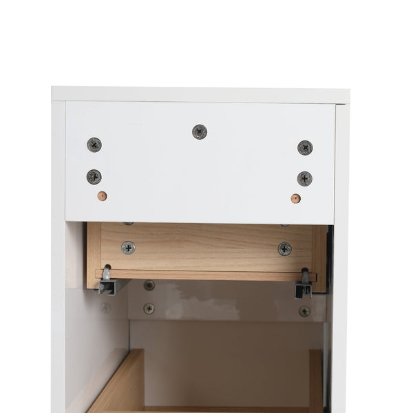 English Elm 12" Freestanding Bathroom Storage Cabinet With Soft-Close Drawers, Glossy White Finish, Modern Design W999P312107