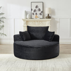 English Elm 55'l Chenille Round Sleeper Chair Fluffy Sculptural Seat for Living Room or Bedroom Black W834P401584