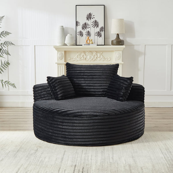 English Elm 55'l Chenille Round Sleeper Chair Fluffy Sculptural Seat for Living Room or Bedroom Black W834P401584