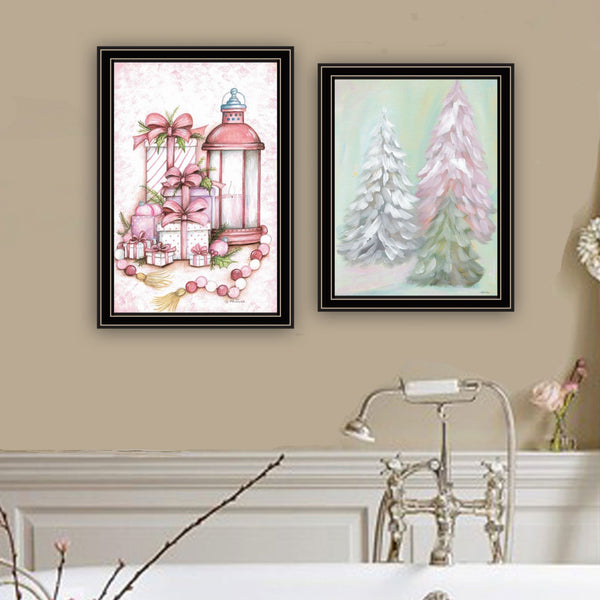 English Elm Trendy Decor 4u Pink Candy Land Christmas Tree Art Black Framed Holiday Wall Set B067P255231