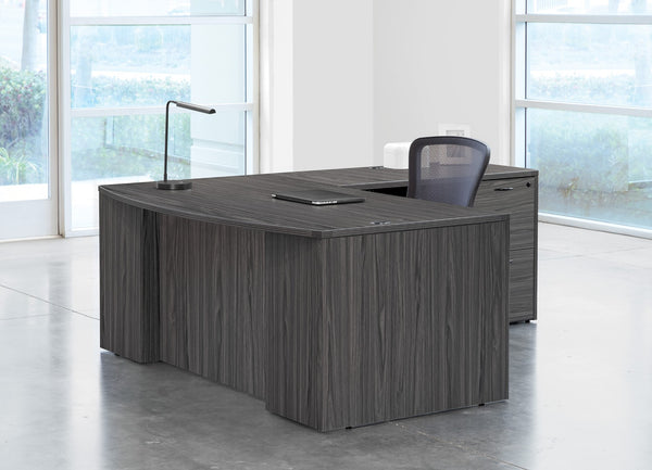 OSP Home Furnishings Napa Executive L-shape Bow Top Desk with Cable Management for Corner Office Use NAPSGW-TYP208