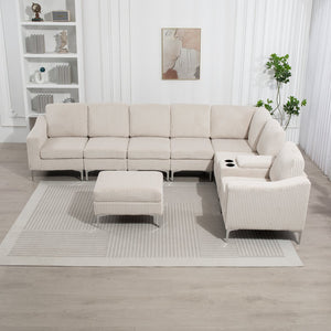 English Elm Convertible Sectional Sofa With Storage Ottoman, Usb Ports & Cupholders For Modern Living Spaces W3098S00032