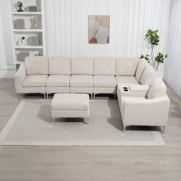 English Elm Convertible Sectional Sofa With Storage Ottoman, Usb Ports & Cupholders For Modern Living Spaces W3098S00032