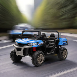 English Elm 24v Kids Ride on Dump Truck Two Seat Electric Utv with Tilting Bed and Remote Control Blue W1578P188521