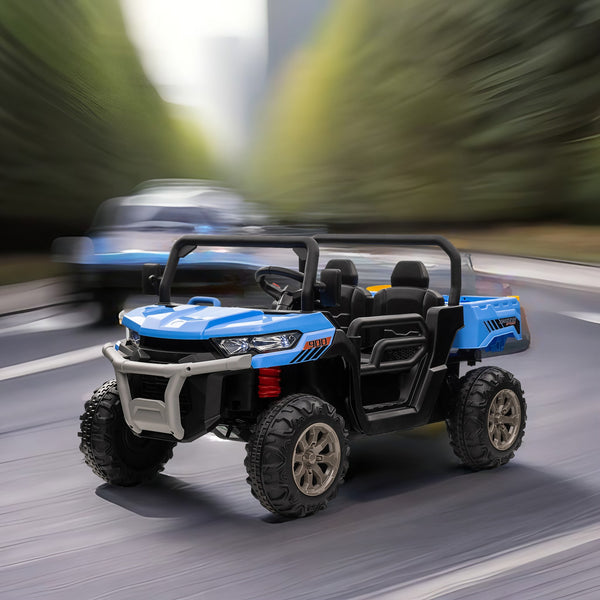 English Elm 24v Kids Ride on Dump Truck Two Seat Electric Utv with Tilting Bed and Remote Control Blue W1578P188521