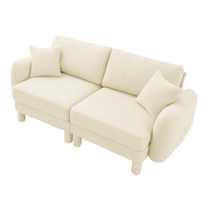 English Elm Boucle 2-Seater Loveseat Sofa With Elegant Shell Armrests & Soft Beige Upholstery For Cozy Spaces W3041S00274