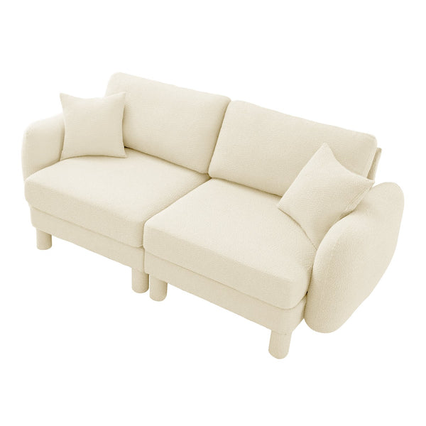 English Elm Boucle 2-Seater Loveseat Sofa With Elegant Shell Armrests & Soft Beige Upholstery For Cozy Spaces W3041S00274