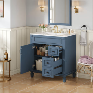 English Elm 30" French-Inspired Bathroom Vanity With Ceramic Sink, Soft-Close Drawers & Elegant Storage Solutions N710P323323C
