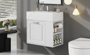 English Elm Christopher Knight Home® - 21.8" Wall-Mounted Bathroom Vanity with Ceramic Sink, Soft-Close Drawer, Adjustable Shelves & Tissue Holder White N759P292550K