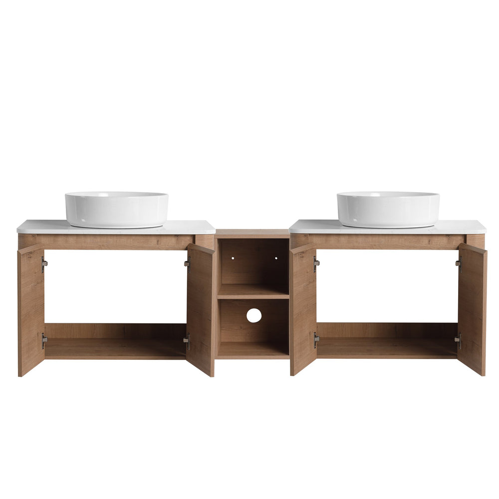 English Elm 72'' Wall-Mounted Bathroom Vanity With Ceramic Sink, Soft-Close Doors & Ample Storage Shelves W999S00416