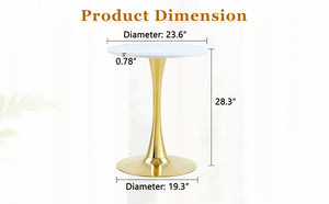 English Elm Round Faux Marble Tulip Dining Table Mid Century Pedestal Base for Compact Kitchens Gold+White W2920P395717