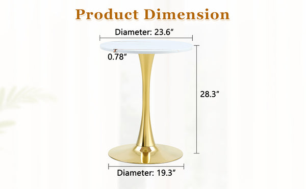 English Elm Round Faux Marble Tulip Dining Table Mid Century Pedestal Base for Compact Kitchens Gold+White W2920P395717