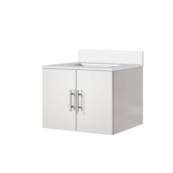 English Elm Glossy White Bath Vanity 24" W X 22" D With Durable White Quartz Top For Modern Bathroom Elegance B2731P258569