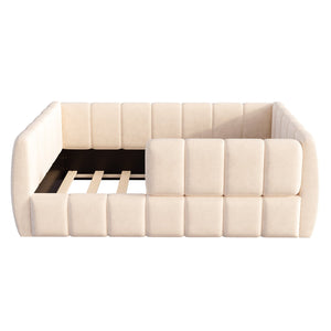English Elm Upholstered Velvet Toddler Daybed with Removable Guardrails and Solid Slat Support Beige N899P452426A