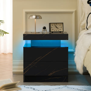 English Elm Nightstand LED Bedside Table with Adjustable Multi-Color Lights, Sleek Modern End Table for Bedroom Black+Gold 22.83 L x 16.93 W x 7.68 H W2178138741