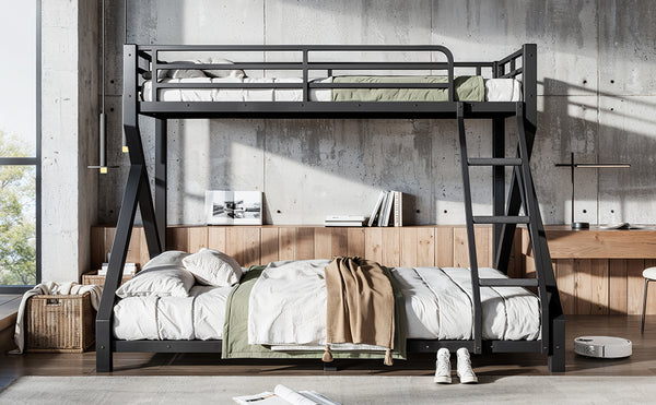 English Elm Twin Xl Over Queen Metal Bunk Bed Low Profile Steel Frame for Guest Rooms W5305S00032