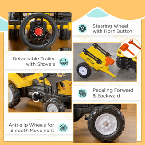 English Elm Aosom Kids Pedal Excavator with Functional Bucket Six Wheels and Detachable Cargo Trailer W2225P249789
