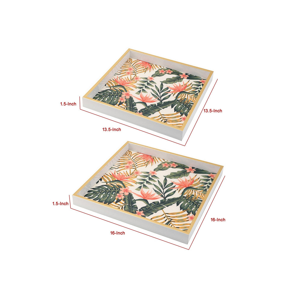 English Elm Set of 2 Botanical Floral Mdf Decorative Trays with Pvc Print for Vanity Display B056P416847