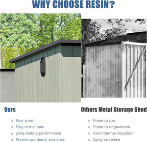 English Elm 6x11ft Outdoor Resin Shed Lockable Doors Skylight Vents Rust Proof Backyard Storage W1859S00175