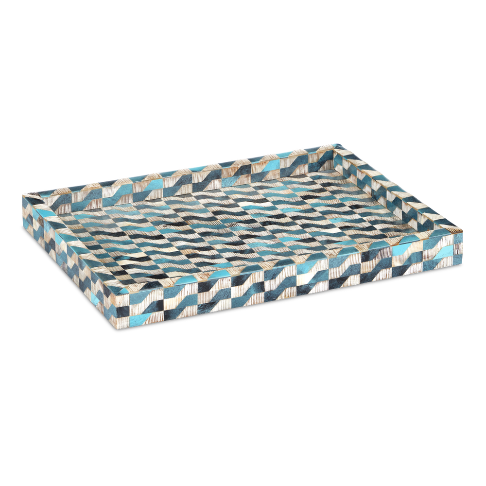 Ezra Tray - Handcrafted Blue and Brown Decorative Tray of Bone and Horn for Stylish Home Accents