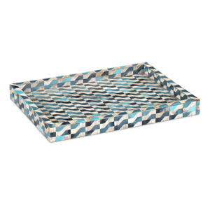 Ezra Tray - Handcrafted Blue and Brown Decorative Tray of Bone and Horn for Stylish Home Accents