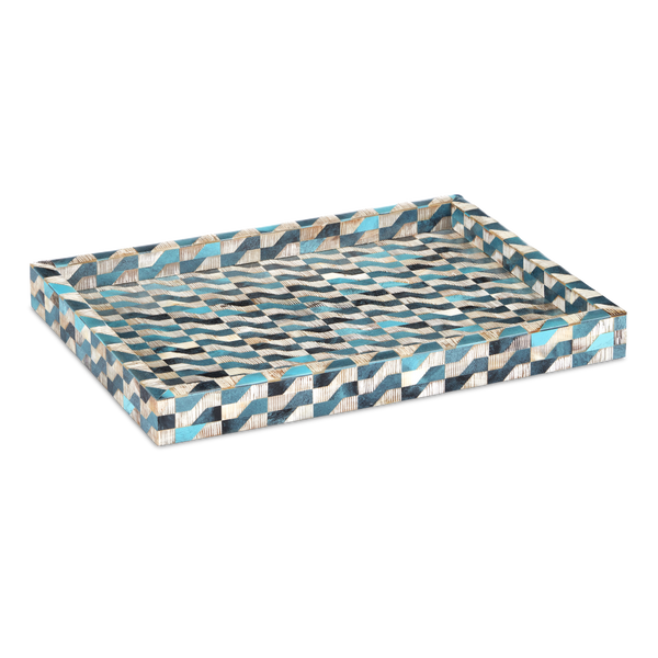 Ezra Tray - Handcrafted Blue and Brown Decorative Tray of Bone and Horn for Stylish Home Accents