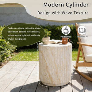 English Elm U_style Mgo Cylinder Accent Table Wave Ribbed Concrete Look Patio or Indoor Plant Stand Beige,Yellow N711P422078K