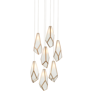 Glace Round Multi-Drop Pendant Light - Elegant Art Glass Fixture with Antique Brass Finish for Modern Spaces