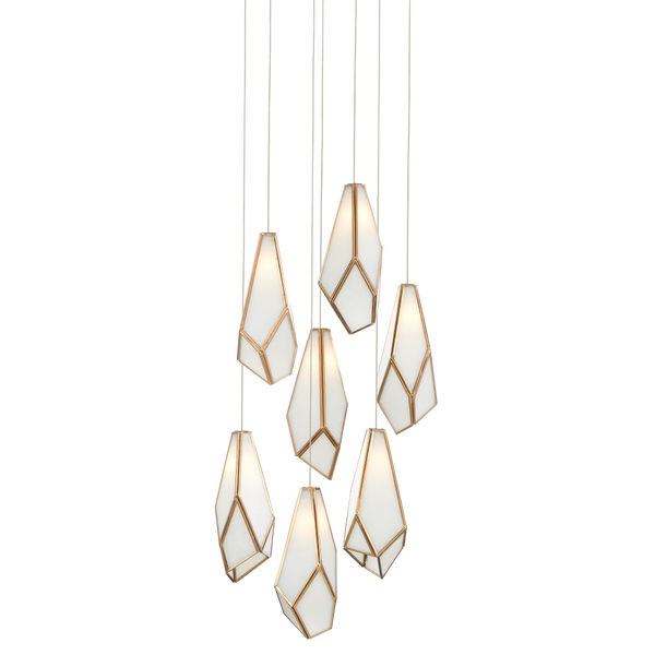 Glace Round Multi-Drop Pendant Light - Elegant Art Glass Fixture with Antique Brass Finish for Modern Spaces