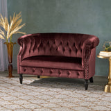 Christopher Knight Home® - Noble House - Milani Tufted Chesterfield Velvet Loveseat With Scrolled Arms