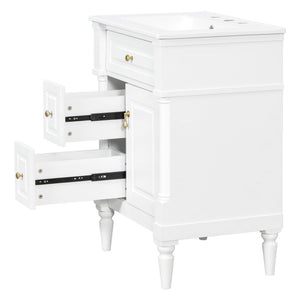 English Elm 24 Inch Freestanding Vanity with Ceramic Sink Rubberwood Frame Matte Finish Storage White N725P356058K