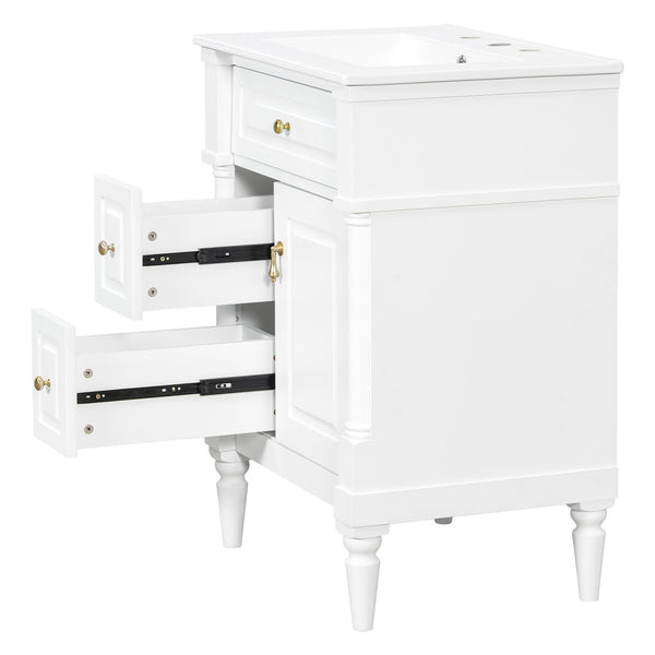 English Elm 24 Inch Freestanding Vanity with Ceramic Sink Rubberwood Frame Matte Finish Storage White N725P356058K