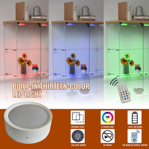 English Elm Modern Glass Display Cabinet With Led Lighting, 2 Drawers & 4 Shelves For Stylish Storage Solutions W241S00060