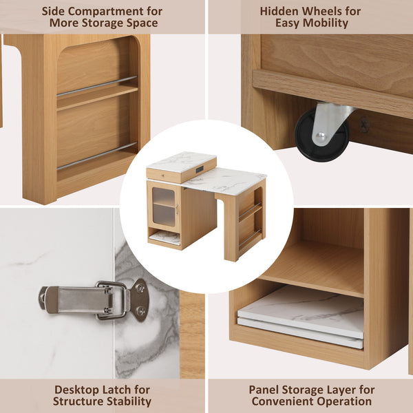 English Elm K&K Modern Extendable 59.5" Kitchen Island with Double-Sided Storage, Power Outlet & Casters Natural N707S000017Y