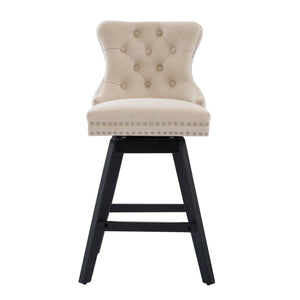 English Elm Swivel Velvet Barstool with Tufted Back, 360° Swivel, Plush Foam & Steel Spring Seat, Sturdy Wood Frame (Set of 2) Beige W1143P241329