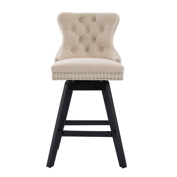 English Elm Swivel Velvet Barstool with Tufted Back, 360° Swivel, Plush Foam & Steel Spring Seat, Sturdy Wood Frame (Set of 2) Beige W1143P241329