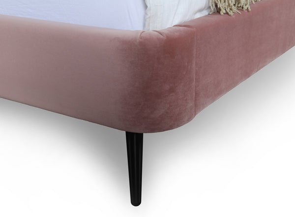 English Elm Queen Velvet Upholstered Bed Arched Headboard Mid Century Modern Bedroom Frame Pink+Black B365S00149