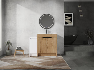 English Elm 42 Inch Freestanding Bathroom Vanity With Ceramic Sink, Soft-Close Doors & Ample Storage Solutions W999S00309
